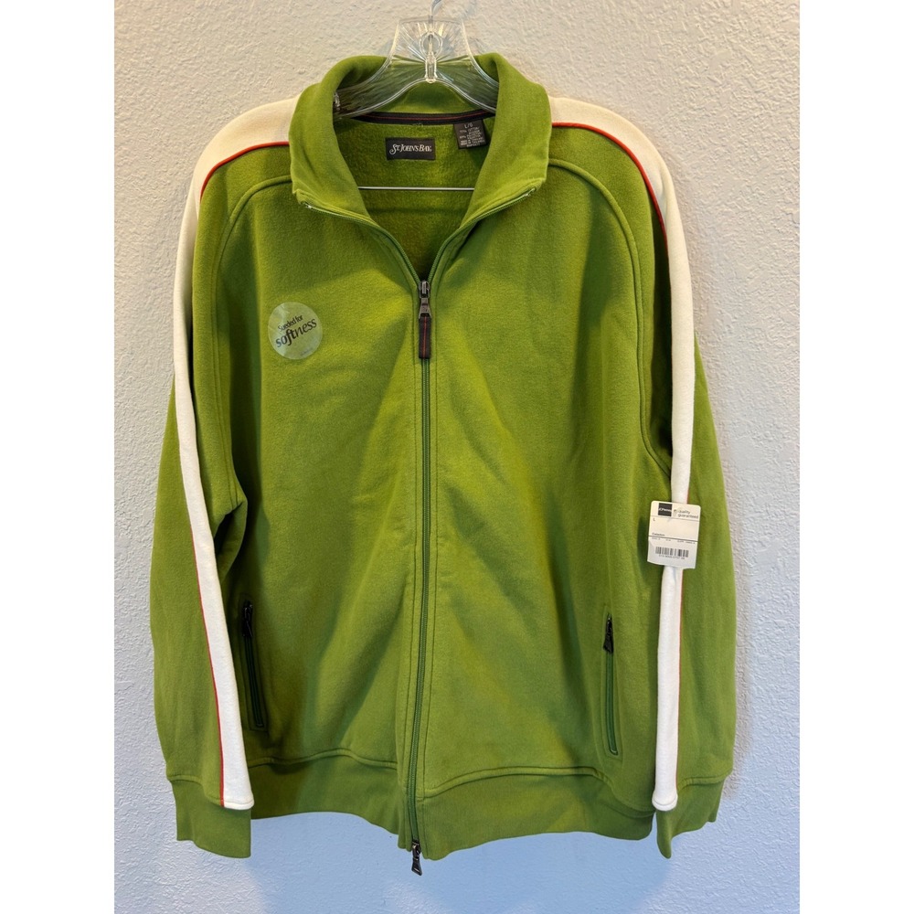 St Johns Bay Mens Track Jacket Celadon Green Fleece Full Zip Sueded Softness L